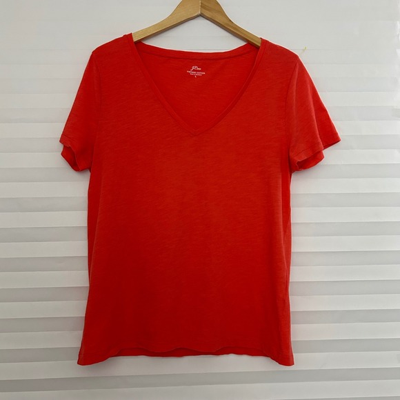 J.Crew Tops - J.Crew Vintage Cotton V-Neck T-Shirt Womens Large Orange Red Short Sleeve Tee